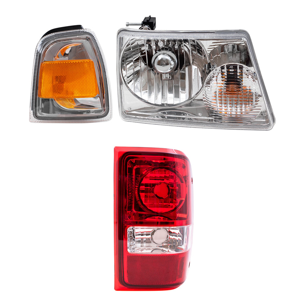 Brock Replacement 6 Pc Headlights, Tail Lights and Park Signal Lights Compatible with 2006 2007 2008 2009 2010 2011 Ranger Pickup Truck