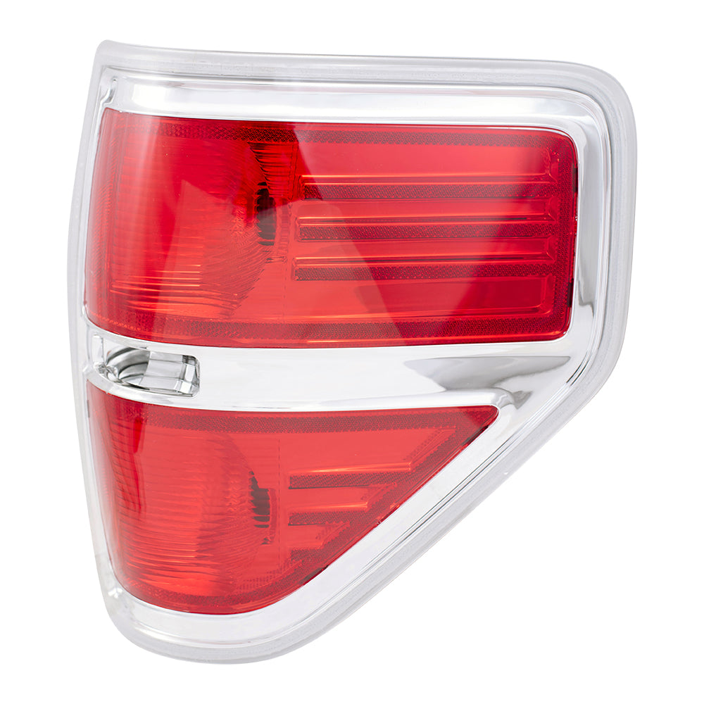 Brock Replacement Driver and Passenger Taillights Tail Lamps with Chrome Trim Compatible with 2009-2014 F150 Styleside Pickup Truck