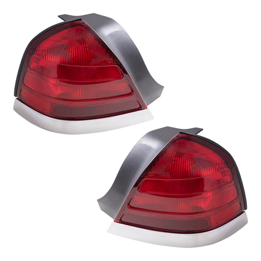 Brock Replacement Driver and Passenger Taillights Tail Lamps Red Lens with Chrome Trim Compatible with 1999-2011 Crown Victoria