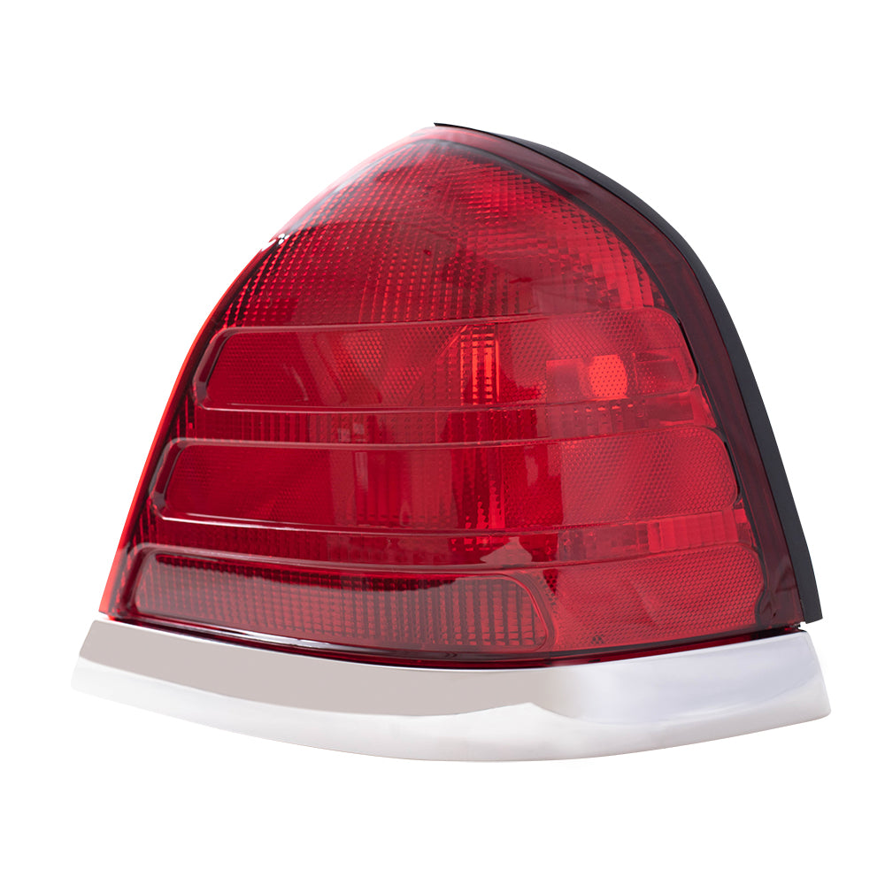 Brock Replacement Driver and Passenger Taillights Tail Lamps Red Lens with Chrome Trim Compatible with 1999-2011 Crown Victoria