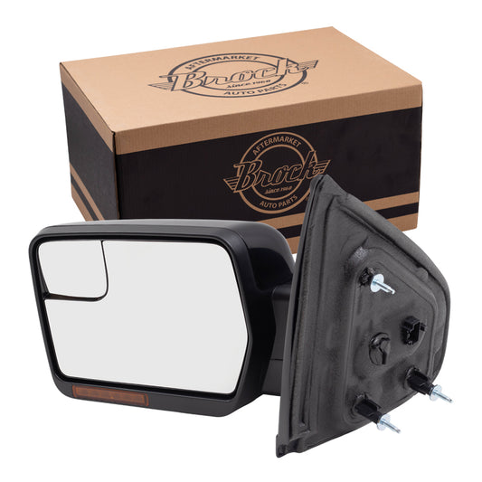 Brock Replacement Driver Side Pedestal Type Power Mirror Paint to Match Black with Heat, Signal, Memory, Reflector, Spotter Glass and Manual Folding Compatible with 2009-2014 F-150