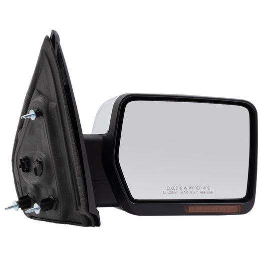 Brock Aftermarket Replacement Passenger Right Power Mirror Chrome Cover with Heat-Signal-Memory-Reflector-Manual Folding Compatible with 2009-2014 Ford F-150