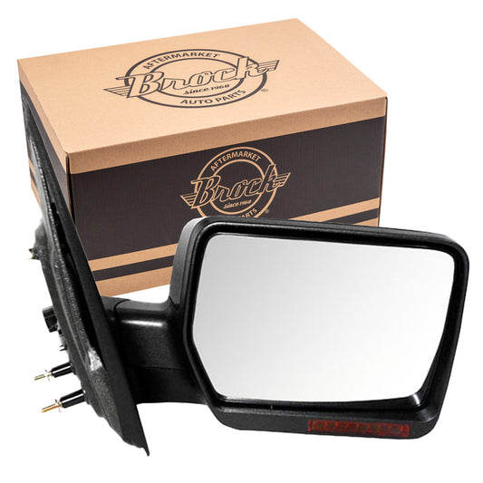 Brock Replacement Passenger Side Pedestal Type Power Mirror Paint to Match Black with Heat, Signal and Manual Folding without Memory, Puddle Light or Auto Dim Compatible with 2007-2008 F-150