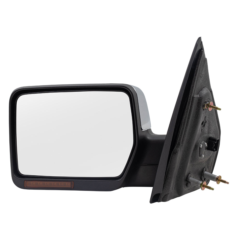 Brock Replacement Driver Side Chrome Power Mirror with Heat, Signal, Memory and Manual Folding without Puddle Light or Auto Dim Compatible with 2007-2008 F-150