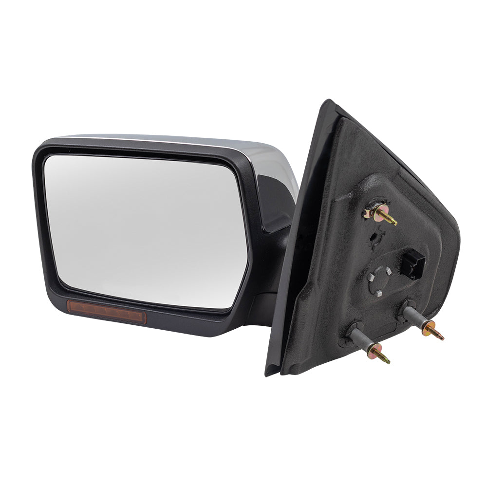 Brock Replacement Driver Side Chrome Power Mirror with Heat, Signal, Memory and Manual Folding without Puddle Light or Auto Dim Compatible with 2007-2008 F-150