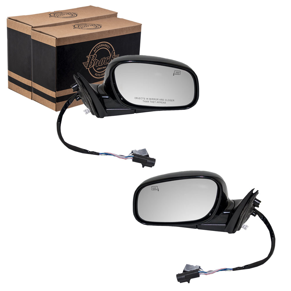 Brock Replacement Driver and Passenger Side Power Mirrors with 10H6P/4H4P, Smooth Black Finish, Heat and Memory without Auto Dim Compatible with 1998-2002 Town Car