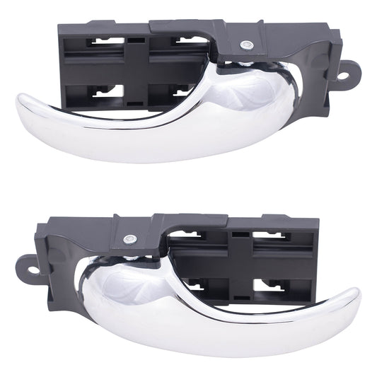 Brock Replacement Pair Set Front Inside Interior Inner Door Handles Chrome with Bases Compatible with 97-03 F150 Pickup Truck 91090 91089