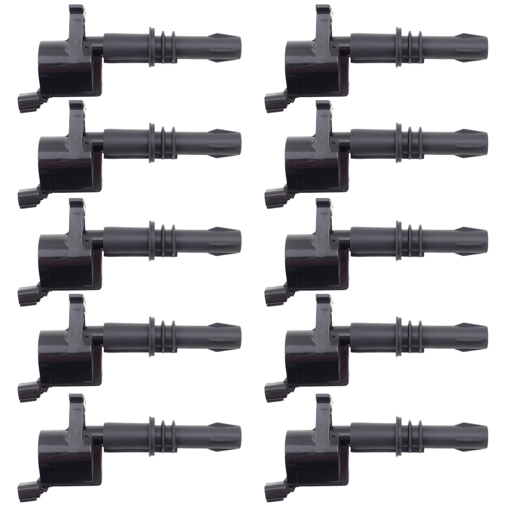 Brock Replacement for 10 Piece Set of Ignition Spark Plug Coils Replacement w/ Black Boots Compatible with 2005-2008 F350 Super Duty Pickup Truck V10 3L3Z 12029 BA