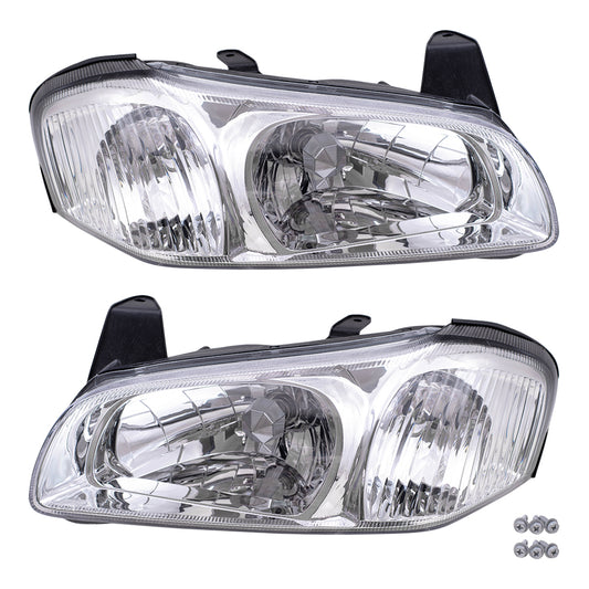 Brock Replacement Driver and Passenger Headlights Headlamps with Chrome Bezel Compatible with 00-01 Maxima 26060-2Y925 26010-2Y925