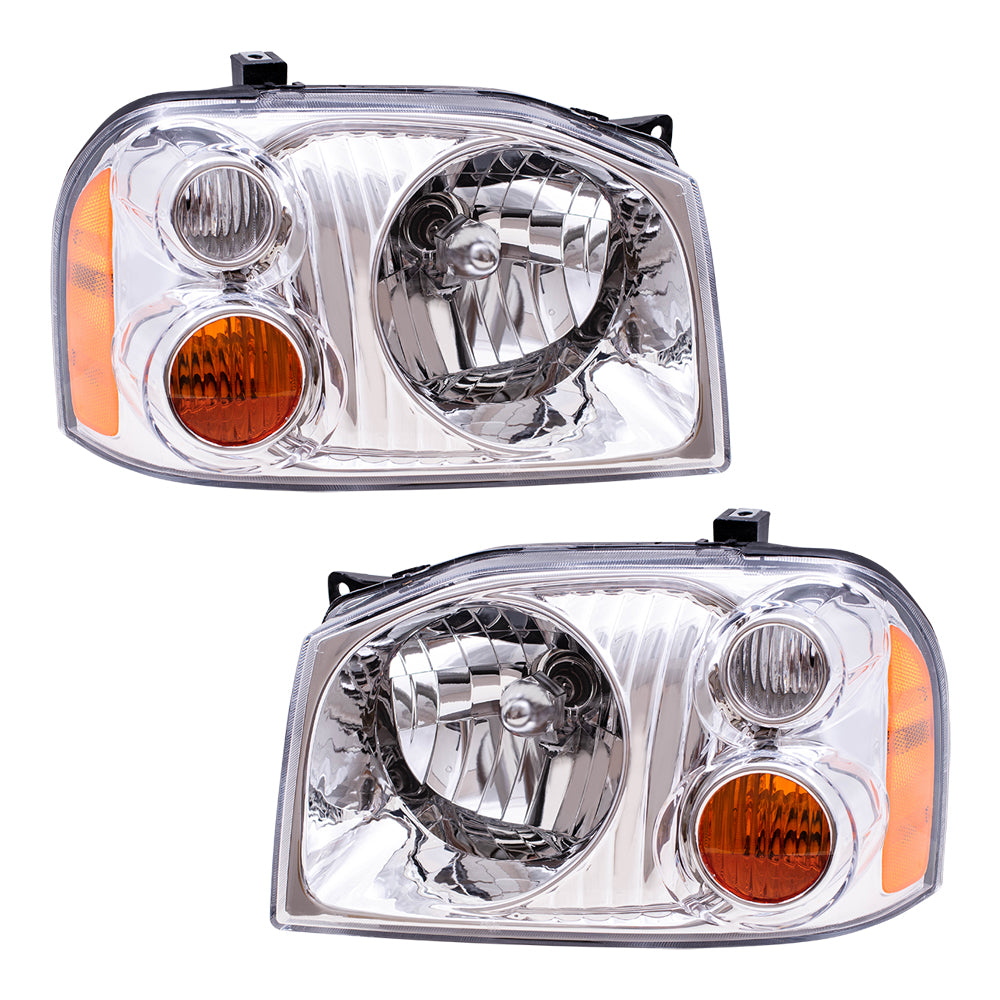 Brock Replacement Driver and Passenger Headlights with Chrome Bezel Compatible with 01-04 Frontier Pickup Truck 260608Z325 260108Z325