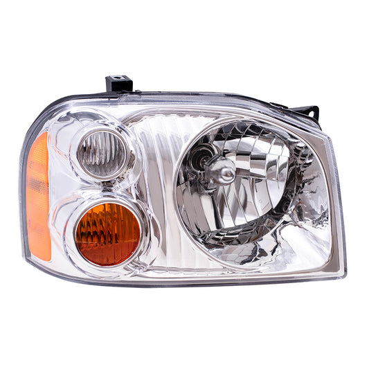 Brock Replacement Passengers Headlight Headlamp with Chrome Bezel Compatible with 01-04 Frontier Pickup Truck 260108Z325