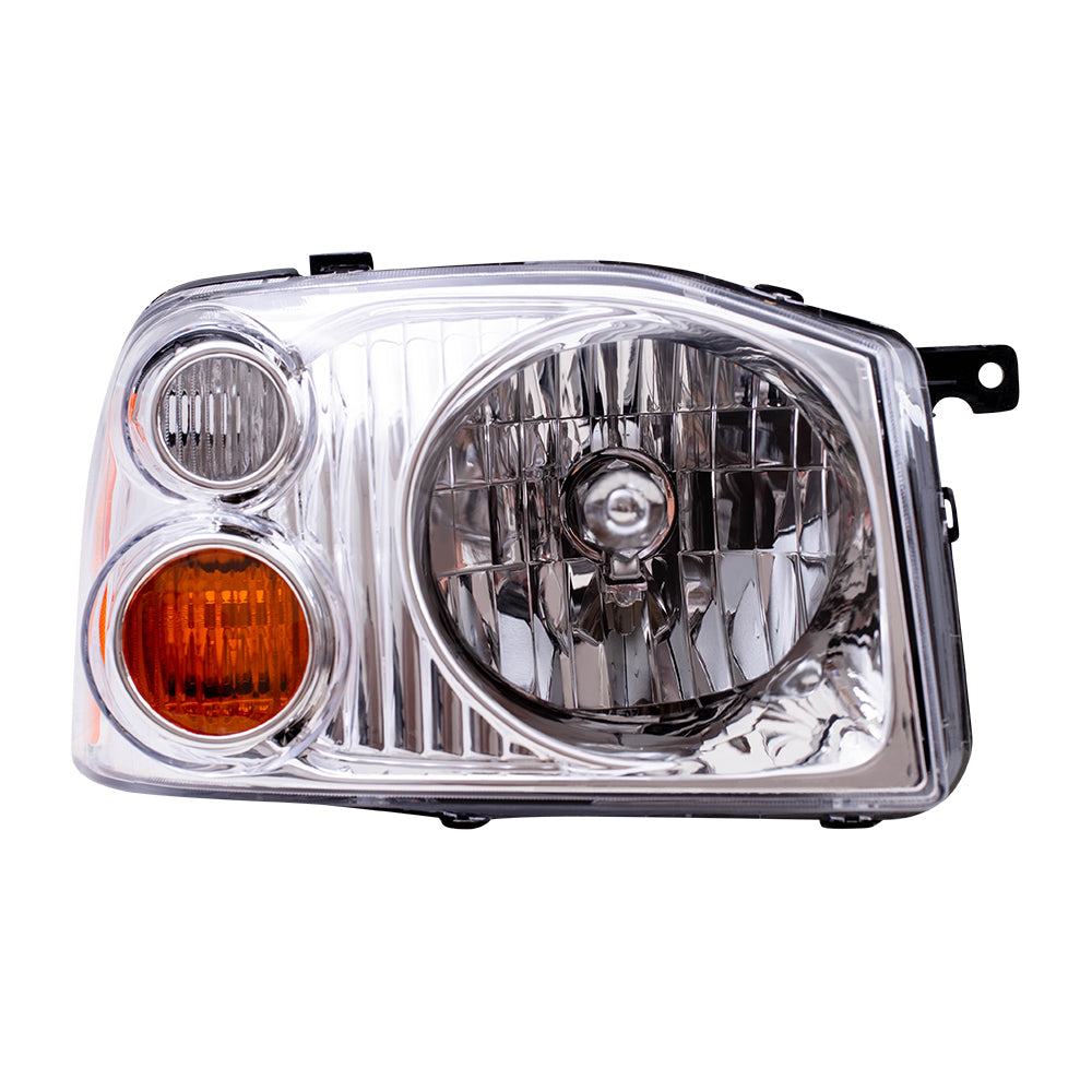 Brock Replacement Passengers Headlight Headlamp with Chrome Bezel Compatible with 01-04 Frontier Pickup Truck 260108Z325