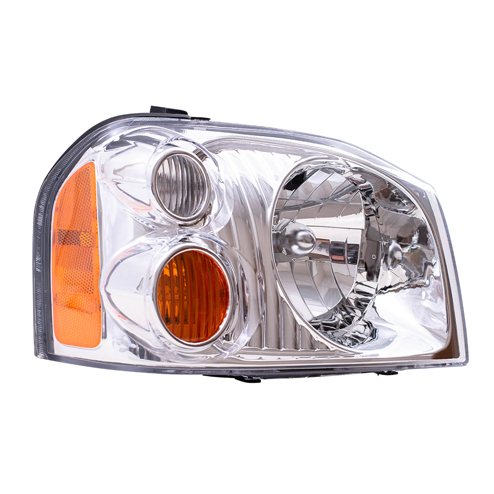 Brock Replacement Passengers Headlight Headlamp with Chrome Bezel Compatible with 01-04 Frontier Pickup Truck 260108Z325