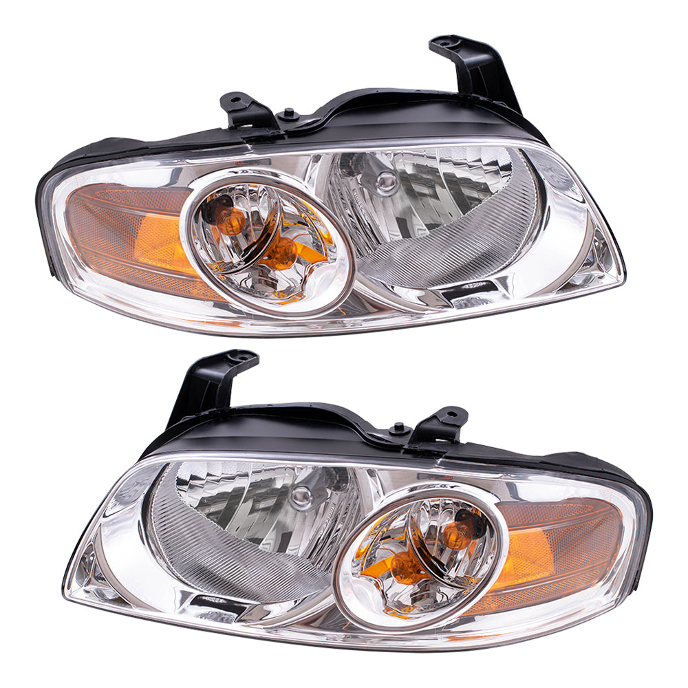 Brock Replacement Driver and Passenger Halogen Headlights with Chrome Housing Compatible with 2004-2006 Sentra 26060-6Z525 26010-6Z525