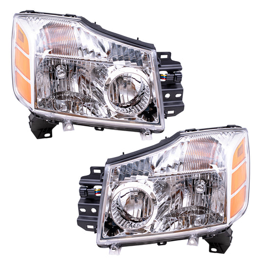 Brock Replacement Pair Set Headlights Headlamps Compatible with 04-07 Armada 04-07 Titan Pickup Truck 260607S026 260107S026