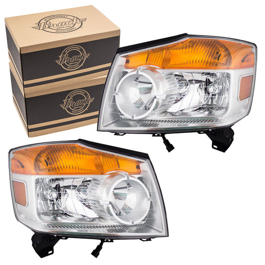 Brock Replacement Driver and Passenger Halogen Combination Headlights Headlamps Compatible with 08-15 Armada 26060-9GA0B 26010-9GA0B