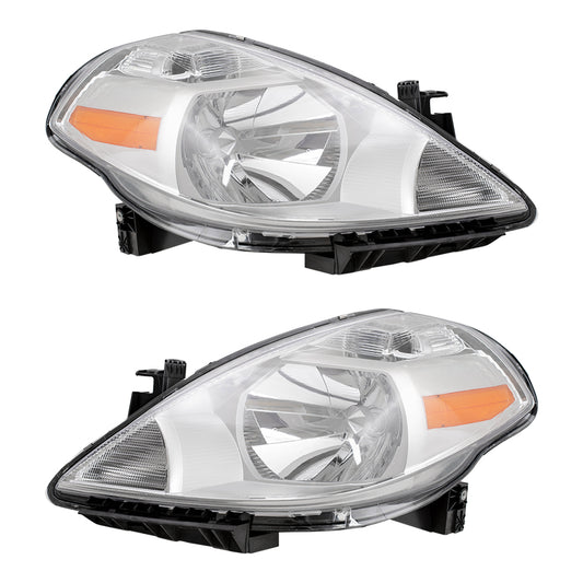 Brock Replacement Pair Set Halogen Combination Headlights Headlamps Compatible with 07-11 Versa 26060-EM30A 26010-EM30A