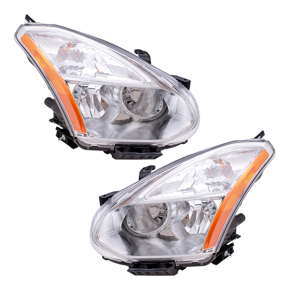 Brock Replacement Pair Set Halogen Headlights Headlamps w/ Chrome Bezel Compatible with 08-10 26060-JM00A 26060-JM70A