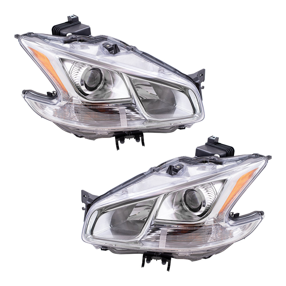 Brock Replacement Driver and Passenger Halogen Headlights Headlamps Compatible with 09-14 Maxima 26060-9N00A 26010-9N00A