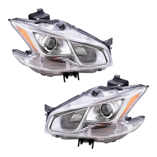 Brock Replacement Driver and Passenger Halogen Headlights Headlamps Compatible with 09-14 Maxima 26060-9N00A 26010-9N00A