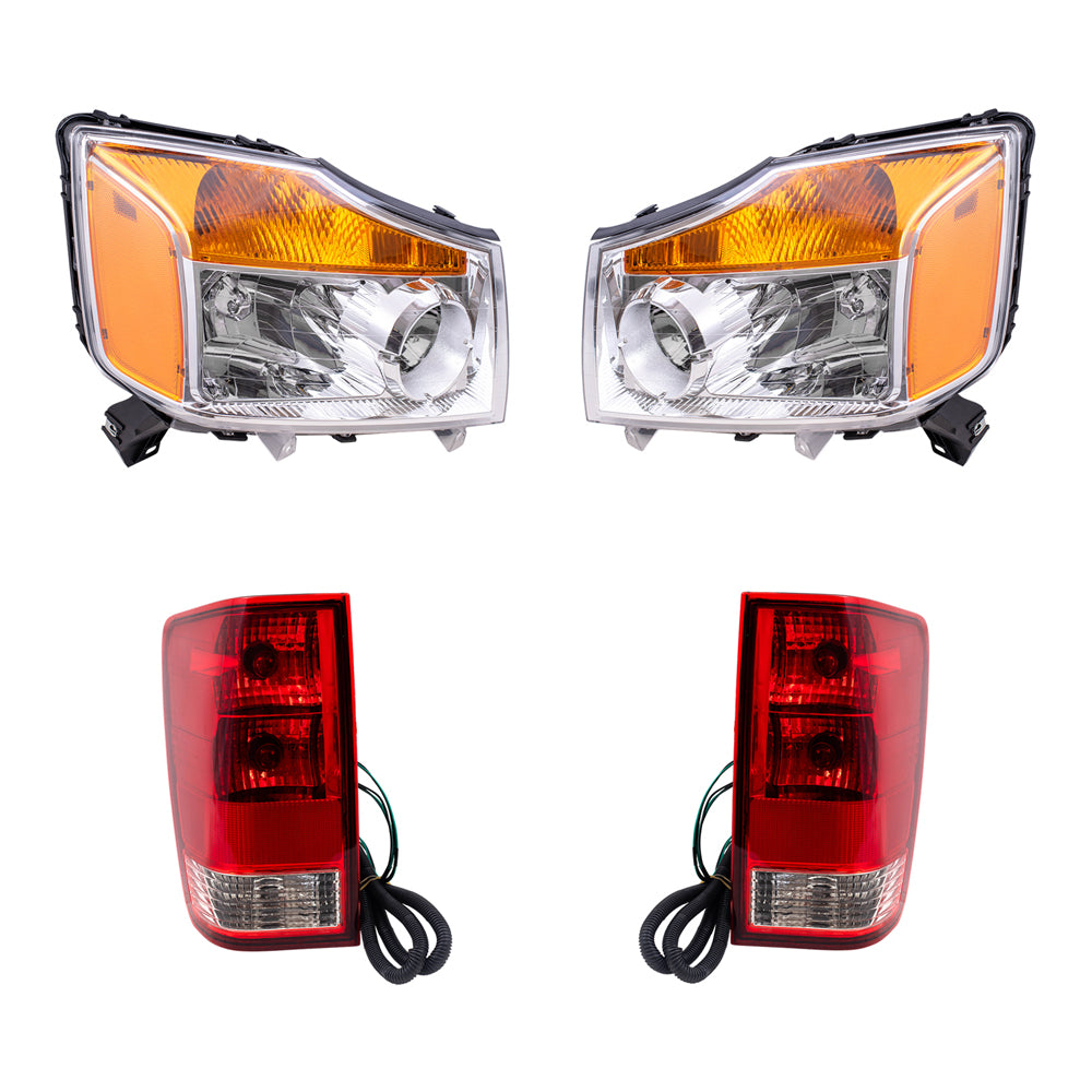 Brock Replacement Headlights with Tail Lights Compatible with 2008-2015 Titan Pickup Truck without Utility Bed