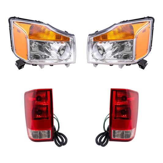 Brock Replacement Headlights with Tail Lights Compatible with 2008-2015 Titan Pickup Truck without Utility Bed