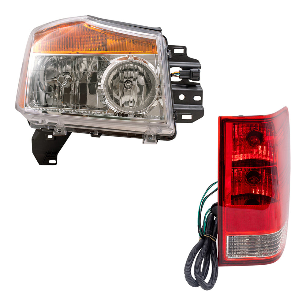 Brock Replacement Headlights with Tail Lights Compatible with 2008-2015 Titan Pickup Truck without Utility Bed