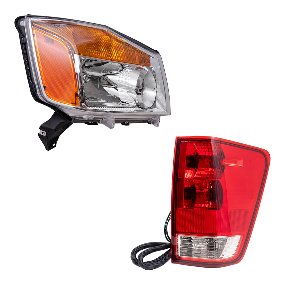 Brock Replacement Headlights with Tail Lights Compatible with 2008-2015 Titan Pickup Truck without Utility Bed