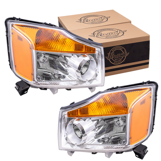 Brock Replacement Driver and Passenger Headlights Headlamps Compatible with 08-15 Titan Pickup Truck 260609FF0A 260109FF0A