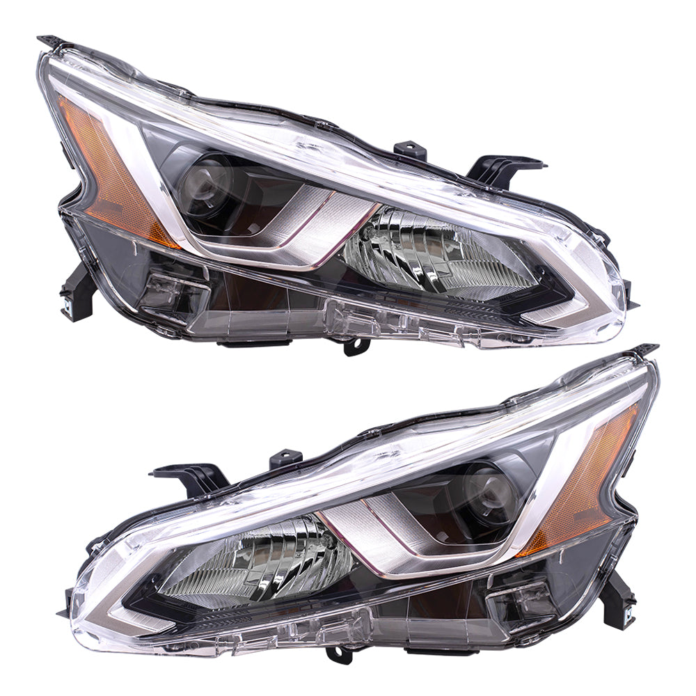 Brock Aftermarket Driver Left Passenger Right Replacement Halogen Combination Headlight Assembly With Chrome Bezel Set Compatible With 2019-2022 Nissan Altima