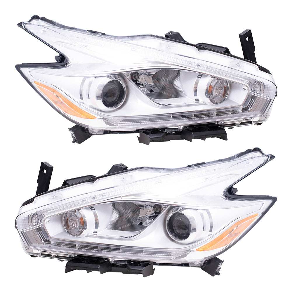 Brock Replacement Driver's and Passenger's Halogen Headlights Compatible with 2017 Murano 26060-5AA9C 26010-5AA9C