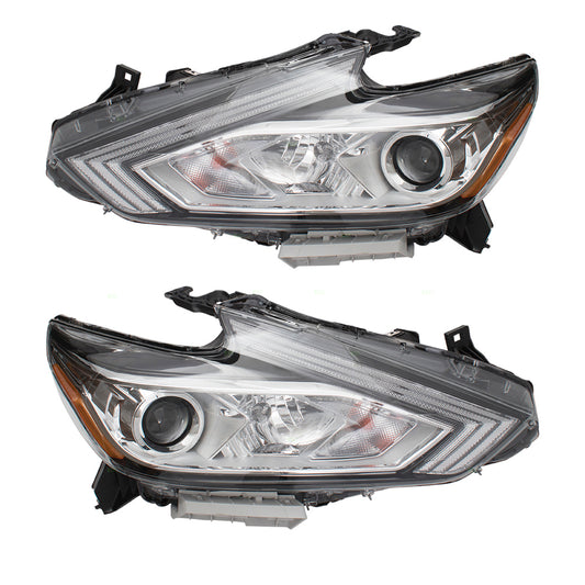 Brock Replacement Halogen Headlamps Compatible with 2016-2018 Altima Sedan Pair Set w/ Chrome Housing 260609HS0A 260109HS0A