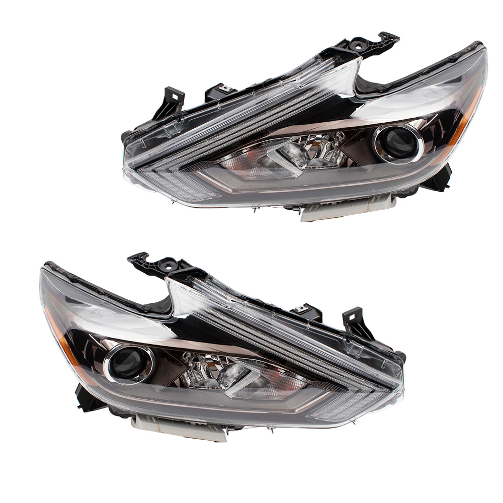 Brock Replacement Pair Set Halogen Headlights Headlamps w/ Black Housing Compatible with 16-18 Altima 260609HS4B 260109HS4B