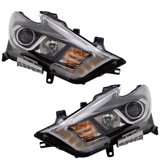 Brock Replacement BROCK Pair Headlights Halogen Headlamps Driver and Passenger Set Compatible with 2016-2018 Maxima S SV SL 260604RF0B 260104RF0B 26060-4RF0B 26010-4RF0B