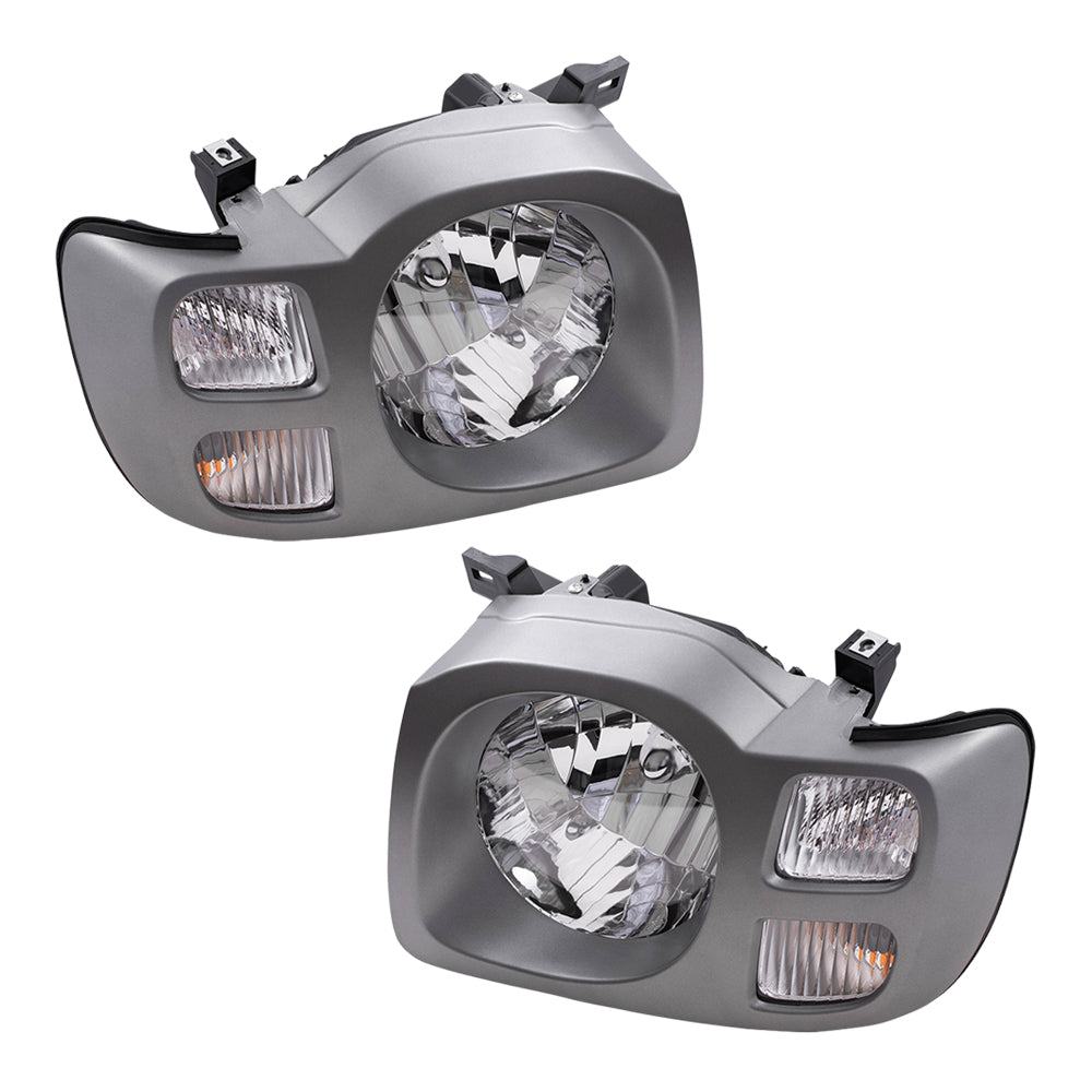 Brock Replacement Driver and Passenger Headlights with Silver Bezels Compatible with 02-04 XTerra SUV 260607Z826 260107Z826