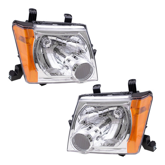 Brock Replacement for Pair Set Halogen Combination Headlamps Headlights w/ Chrome Bezels Compatible with 05-15 Xterra 26060EA025 26010EA025