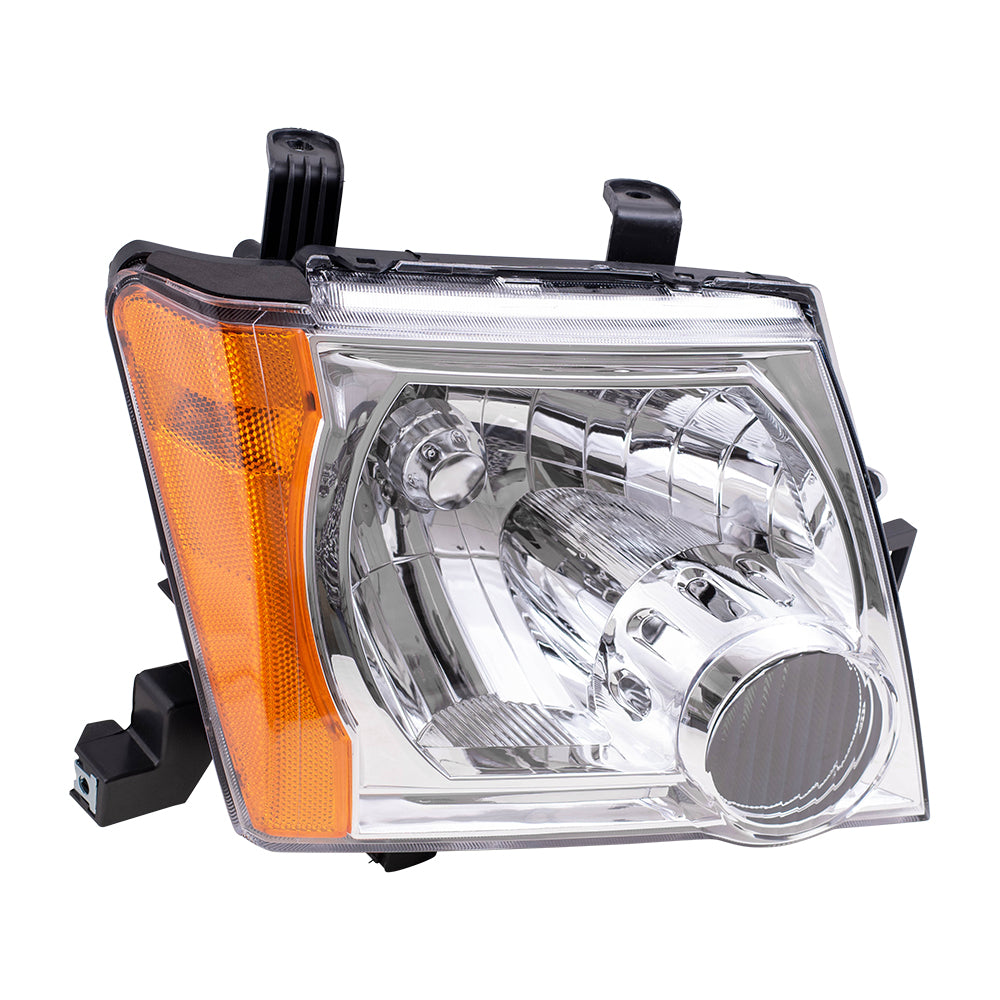 Brock Replacement Passengers Halogen Headlight Headlamp with Chrome Bezel Compatible with 05-15 Xterra 26010EA025