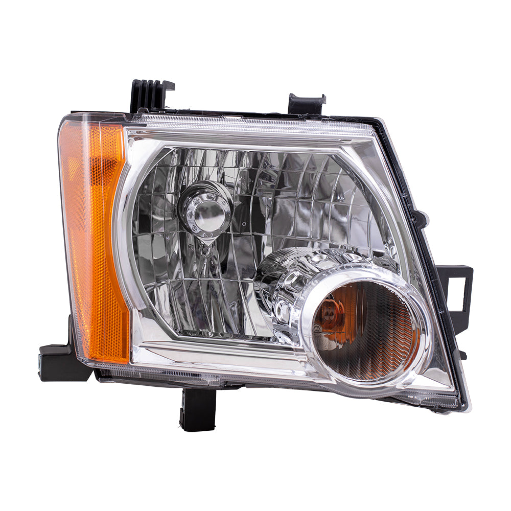 Brock Replacement Passengers Halogen Headlight Headlamp with Chrome Bezel Compatible with 05-15 Xterra 26010EA025