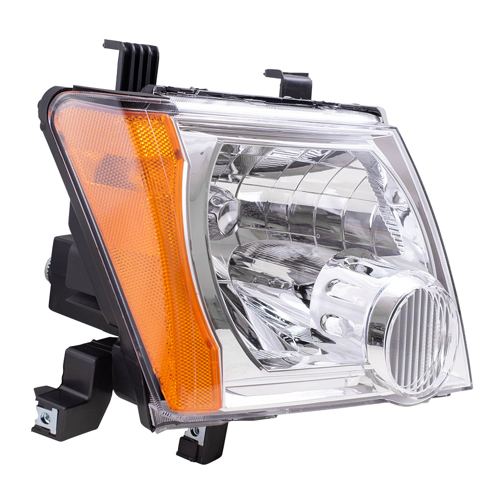 Brock Replacement Passengers Halogen Headlight Headlamp with Chrome Bezel Compatible with 05-15 Xterra 26010EA025