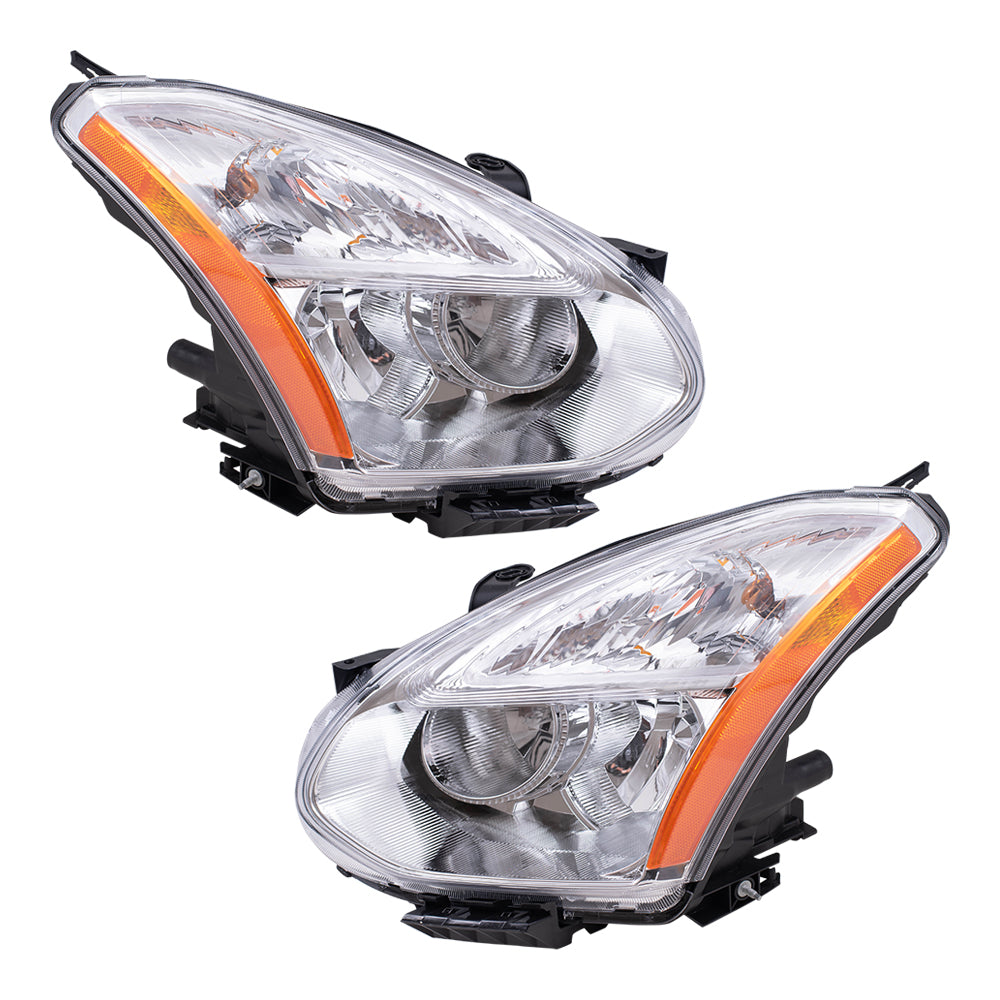 Brock Replacement Pair Set Halogen Combination Headlights Ribbed Signal Lens Chrome Bezel Compatible with 08-13 Rogue & 14-15 Rogue Select 26060-1VK0B 26010-1VK0B