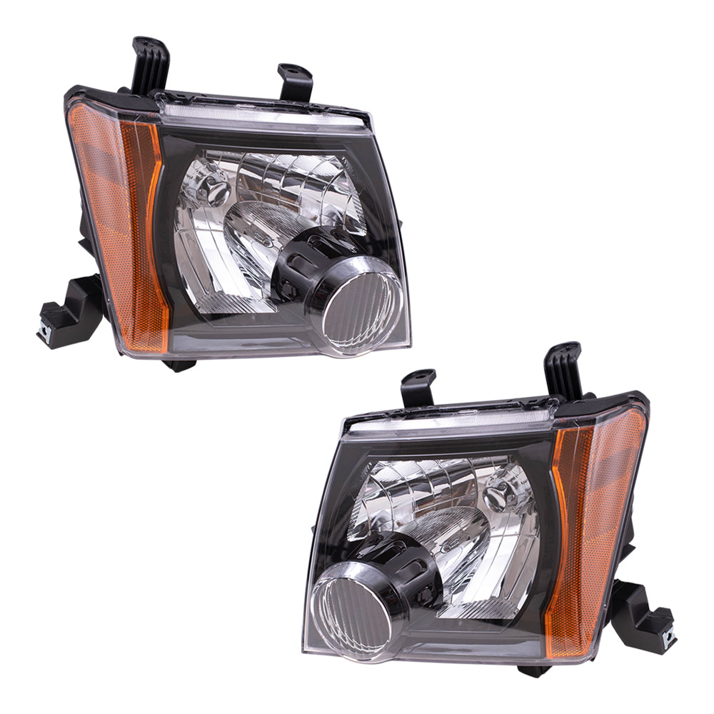 Brock Replacement Driver and Passenger Side Halogen Combination Headlight Assemblies with Black Bezel Compatible with 2009-2015 Xterra S/X Models