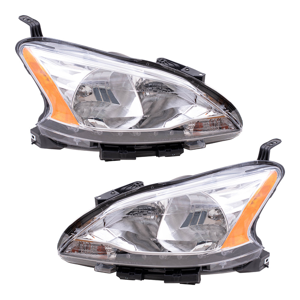 Brock Replacement Pair Set Halogen Combination Headlights Headlamps w/ LED Accents Compatible with 13-15 Sentra 26060-3SG2A 26010-3SG2A