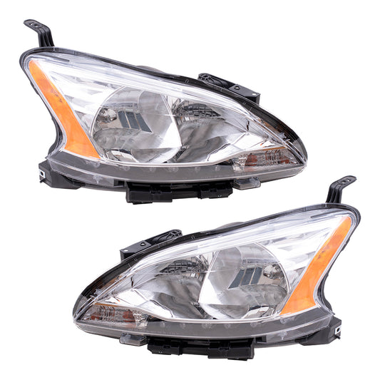 Brock Replacement Pair Set Halogen Combination Headlights Headlamps w/ LED Accents Compatible with 13-15 Sentra 26060-3SG2A 26010-3SG2A