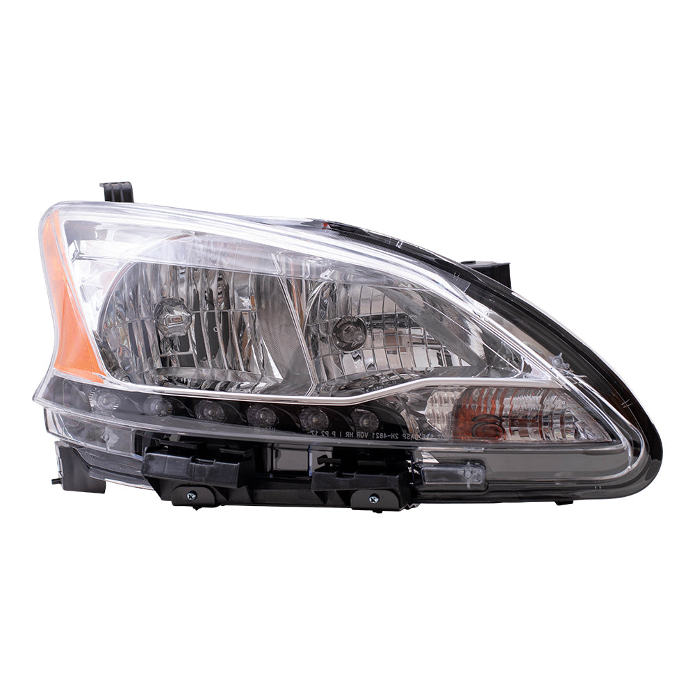 Brock Replacement Passengers Halogen Combination Headlight Headlamp w/ LED Accents Compatible with 13-15 Sentra 26010-3SG2A