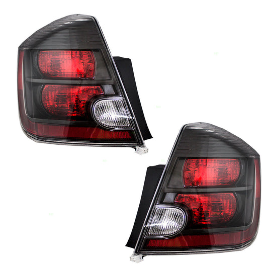 Brock Replacement Driver and Passenger Taillights Tail Lamps with Black Bezels Compatible with 07-09 Sentra 26555-ET80C 26550-ET80C