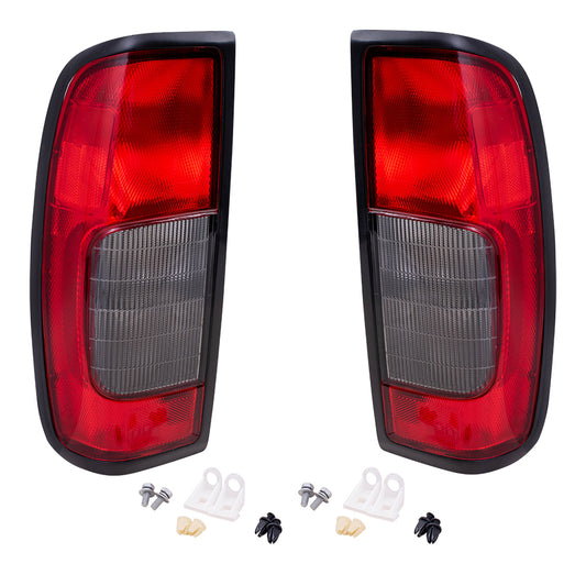 Brock Replacement Driver and Passenger Taillights Tail Lamps with Smoke Lens Compatible with 98-04 Frontier Pickup Truck 265597B425 265547B425