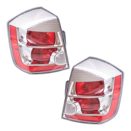 Brock Replacement Driver and Passenger Taillights Tail Lamps with Chrome Bezels Compatible with 2007-2009 Sentra 26555ET00B 26550ET00B