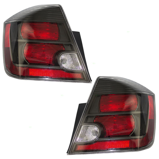 Brock Replacement Driver and Passenger Taillights Tail Lamps with Black Bezels Compatible with 10-12 Sentra 26555-ZT50B 26550-ZT50B