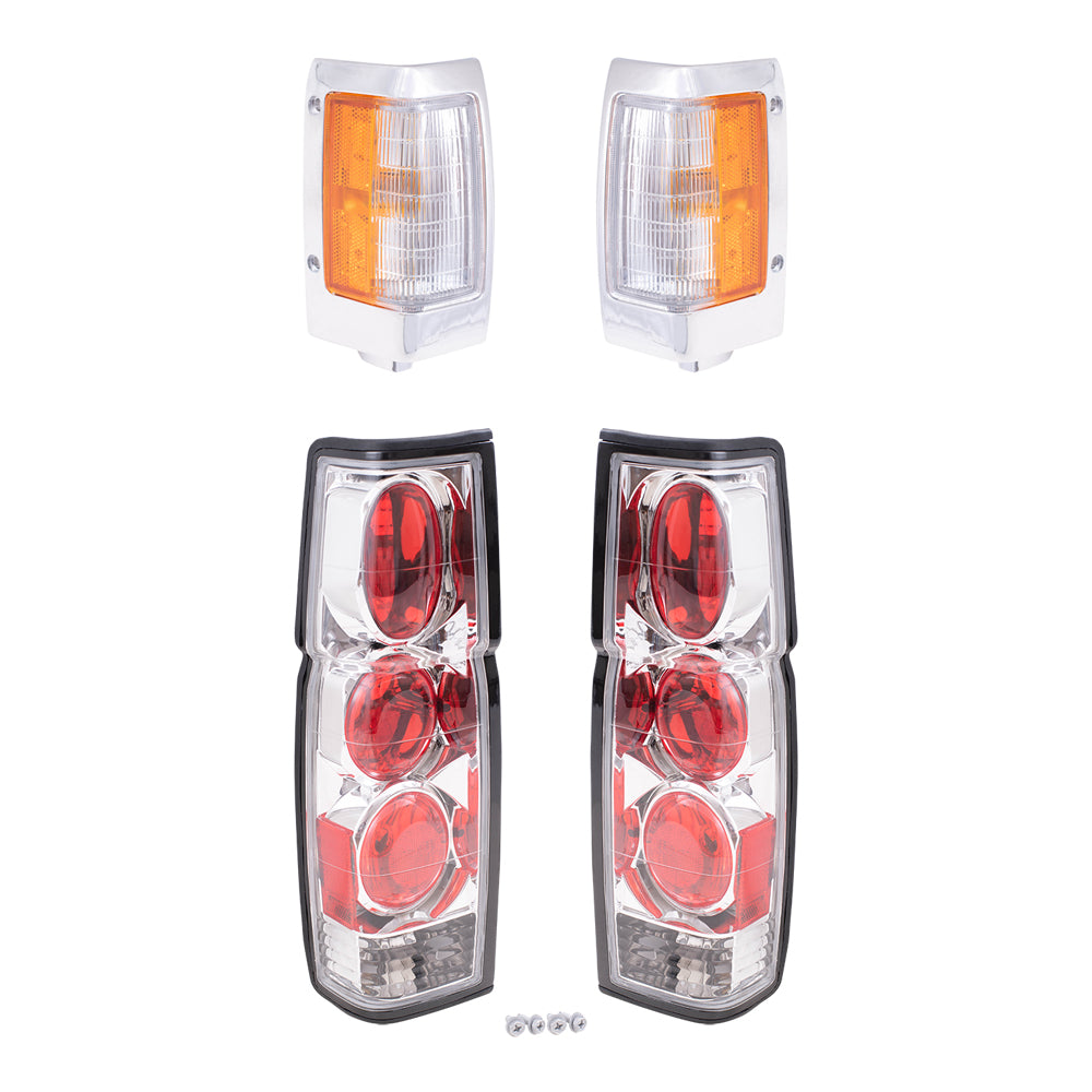 Brock Replacement Driver and Passenger Side, Side Marker Light Assemblies W/Chrome Bezels and Tail Light Units with Performance Altezza 4 Piece Set Compatible with 1990-1994 D21 W/O Daul Rear Wheels