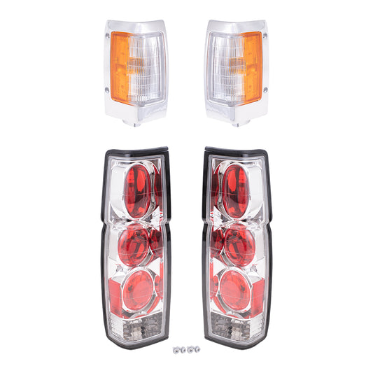 Brock Replacement Driver and Passenger Side, Side Marker Light Assemblies W/Chrome Bezels and Tail Light Units with Performance Altezza 4 Piece Set Compatible with 1990-1994 D21 W/O Daul Rear Wheels